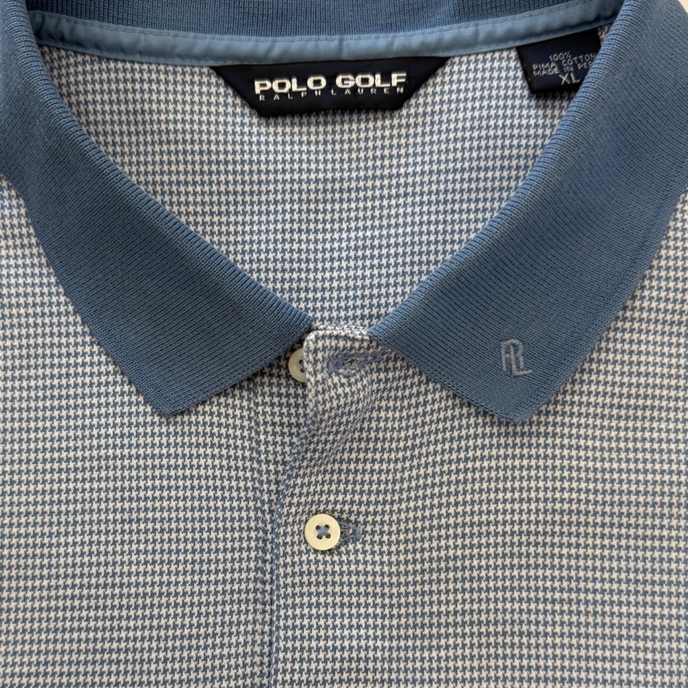 Polo Golf Ralph Lauren XL Pima Cotton Polo Shirt Blue Houndstooth Collar Logo